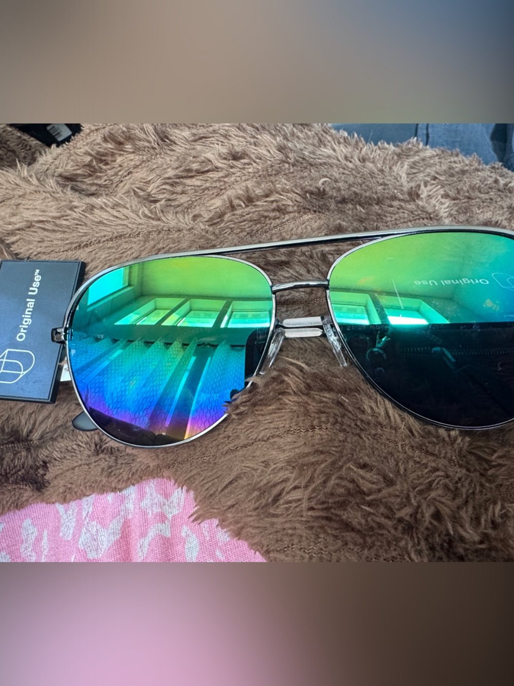 Original Use Aviator Sunglasses with Green Blue Mirror Lenses